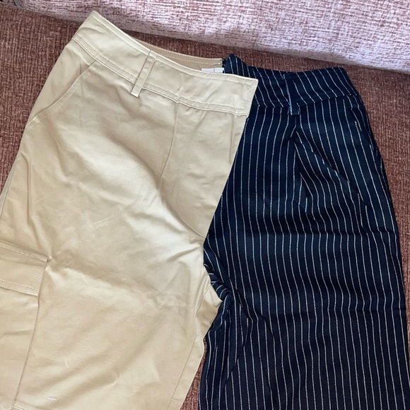Beige and Black Pinstripe Pants - Picture 1 of 5
